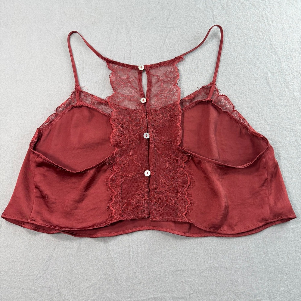Free People Camisole Women Small Burgundy Lace Racerback Satin Top Date Night - Picture 5 of 6